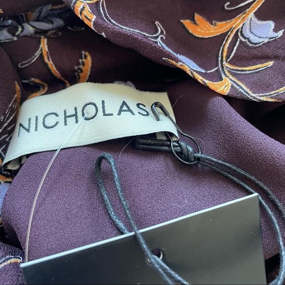 Nicholas Gemma Chiffon Mini Dress Pleated Keyhole Cutout Jasmine Floral 14 NWT - Picture 7 of 12